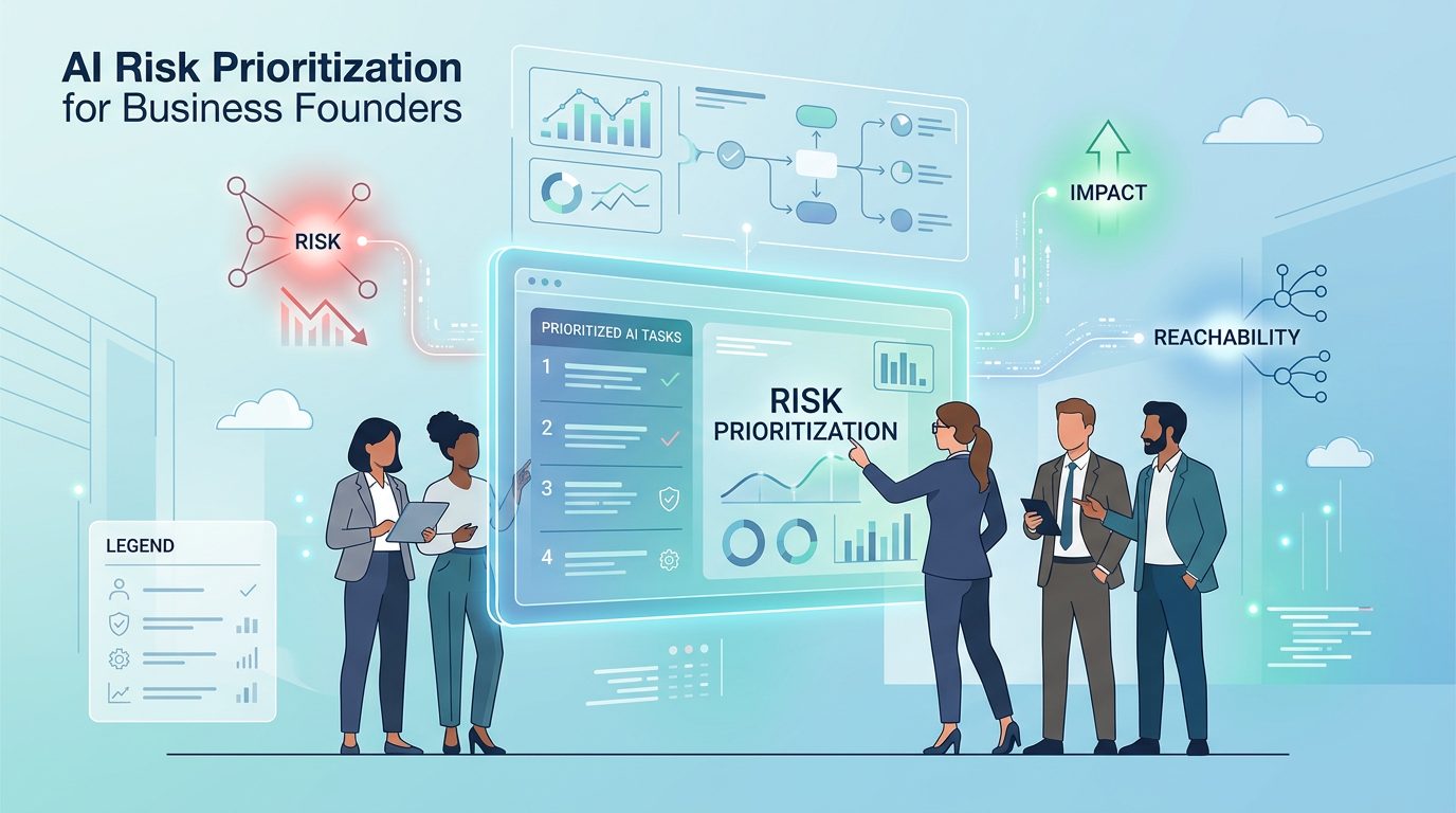 Futuristic AI risk prioritization dashboard for business automation decision-making